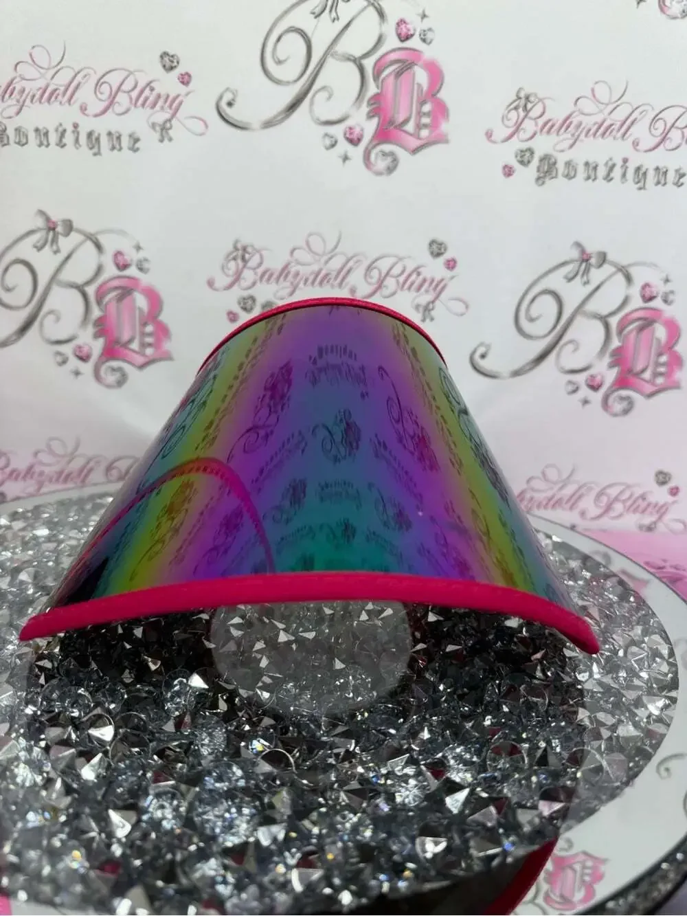 Sun face visor protection Iridescent Rainbow Visor with Hot Pink Trim skincare